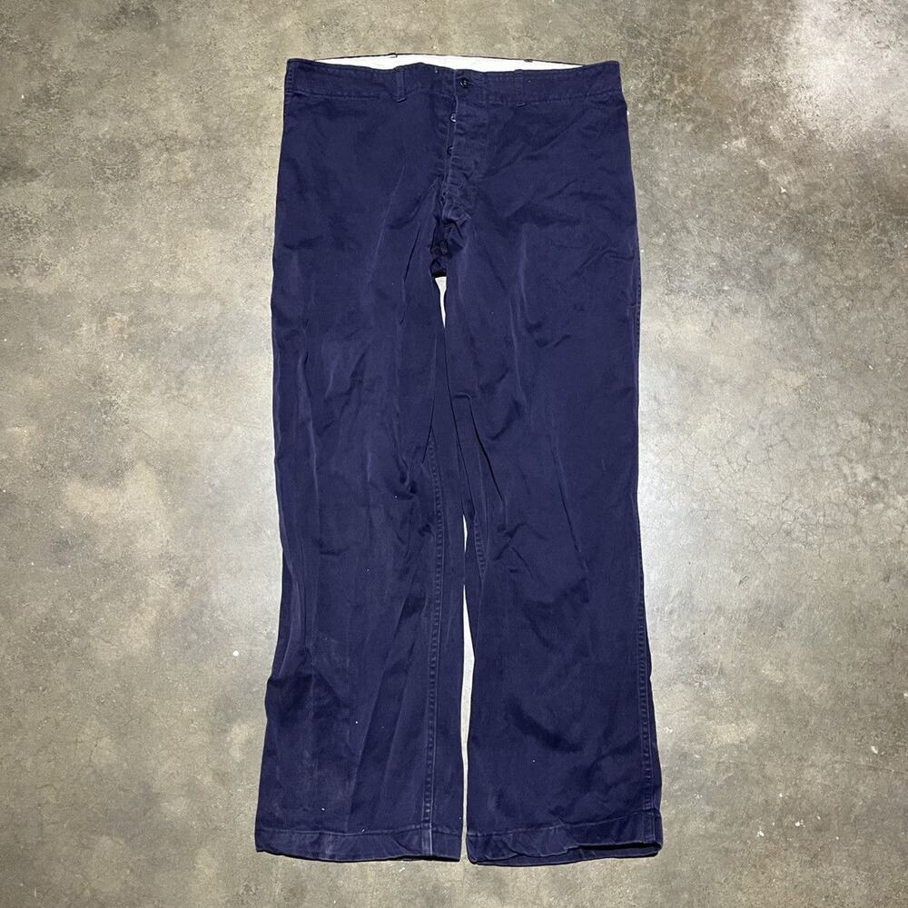 Vintage 50s Navy Wide Leg Cotton Buttonfly Chinos 36x30